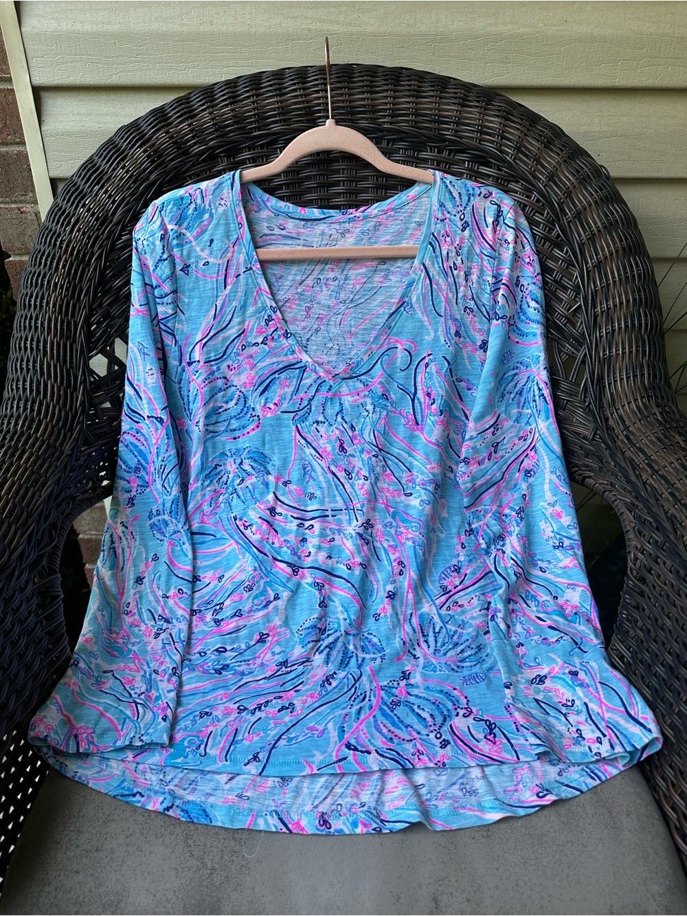 Lilly Pulitzer Etta Long Sleeve Bayside Blue Under the Moon L